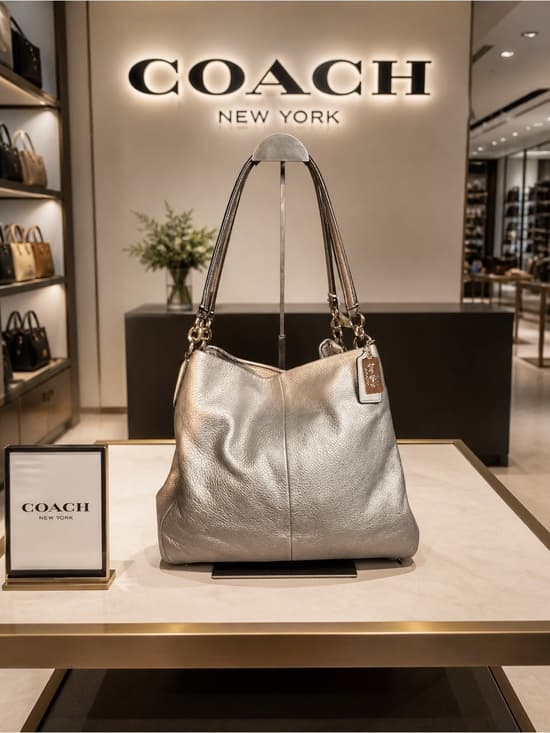 ★ Coach Metallic Champagne Pebble Leather Satchel Shoulder Bag - Thumbnail 17
