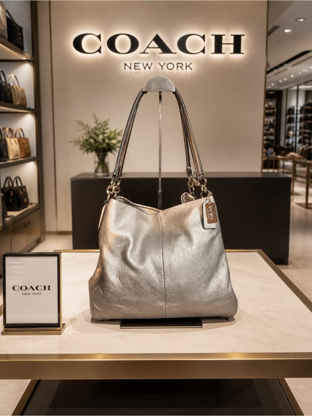 ★ Coach Metallic Champagne Pebble Leather Satchel Shoulder Bag - Thumbnail 16