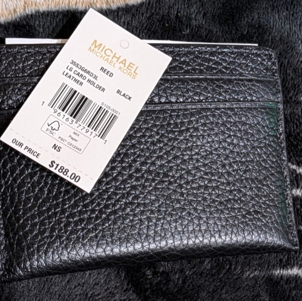 ★ Michael Kors Black Pebbled Leather Wallet Gold MK Logo NWT