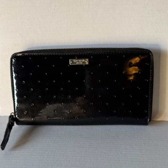 ★ Kate Spade Black Patent Ostrich Embossed Zip Around Wallet - Thumbnail 11