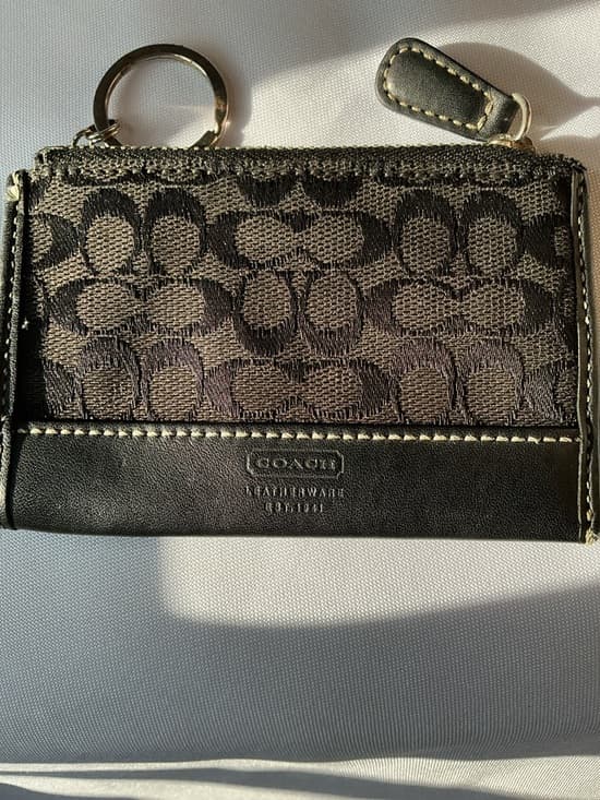 ★ Coach Signature Wristlet Coin Purse Keychain Wallet Black Gray - Thumbnail 7