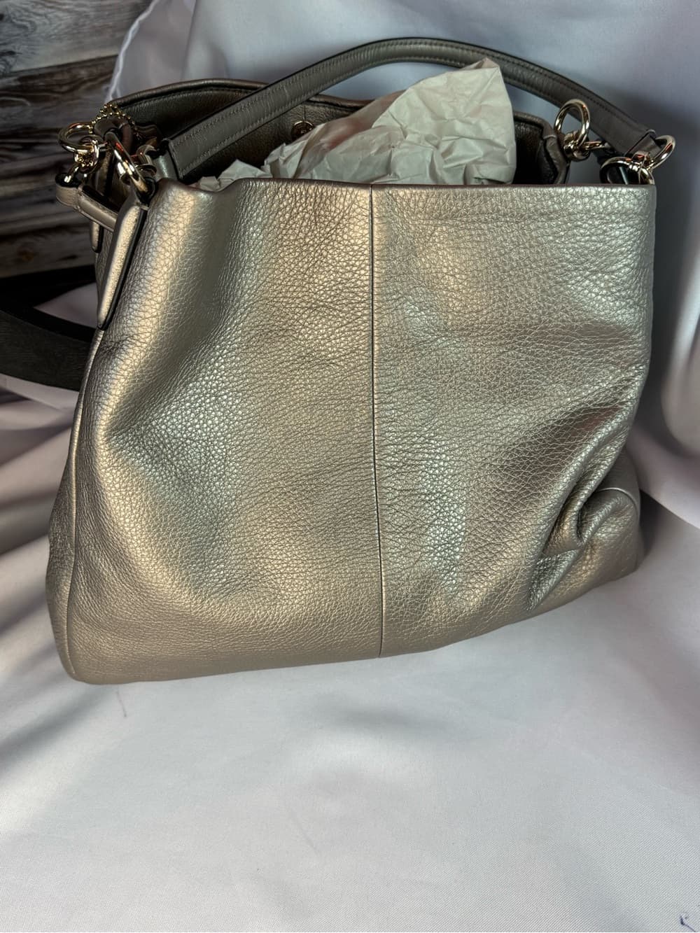 ★ Coach Metallic Champagne Pebble Leather Satchel Shoulder Bag - Thumbnail 8
