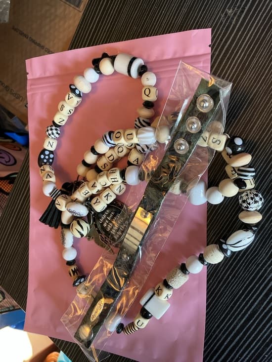 ★ Black White Beaded Necklace Bracelet Cowhide Cuff Boho Set - Thumbnail 5