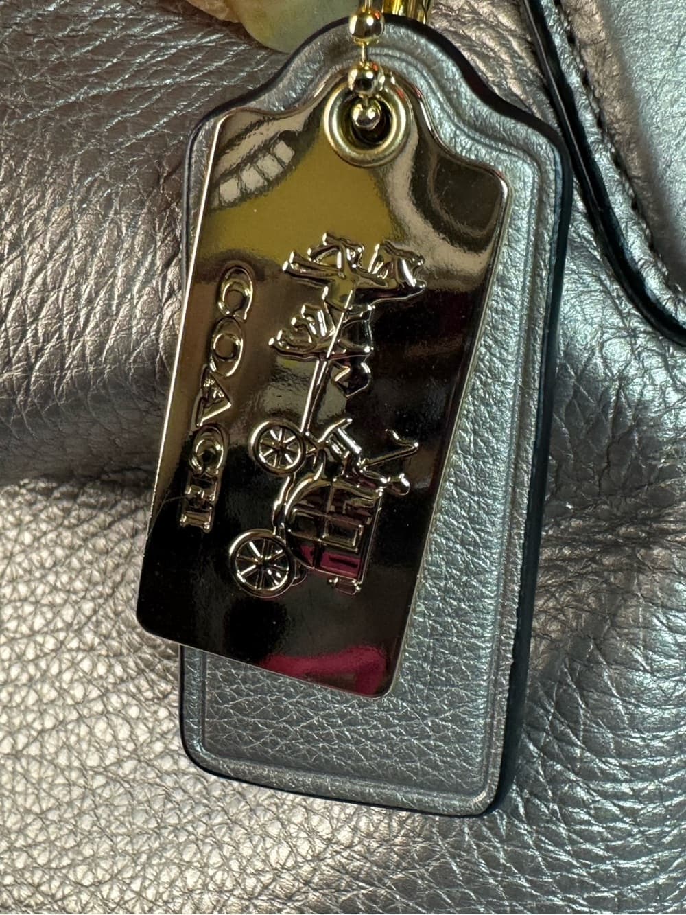 ★ Coach Metallic Champagne Pebble Leather Satchel Shoulder Bag - Thumbnail 15