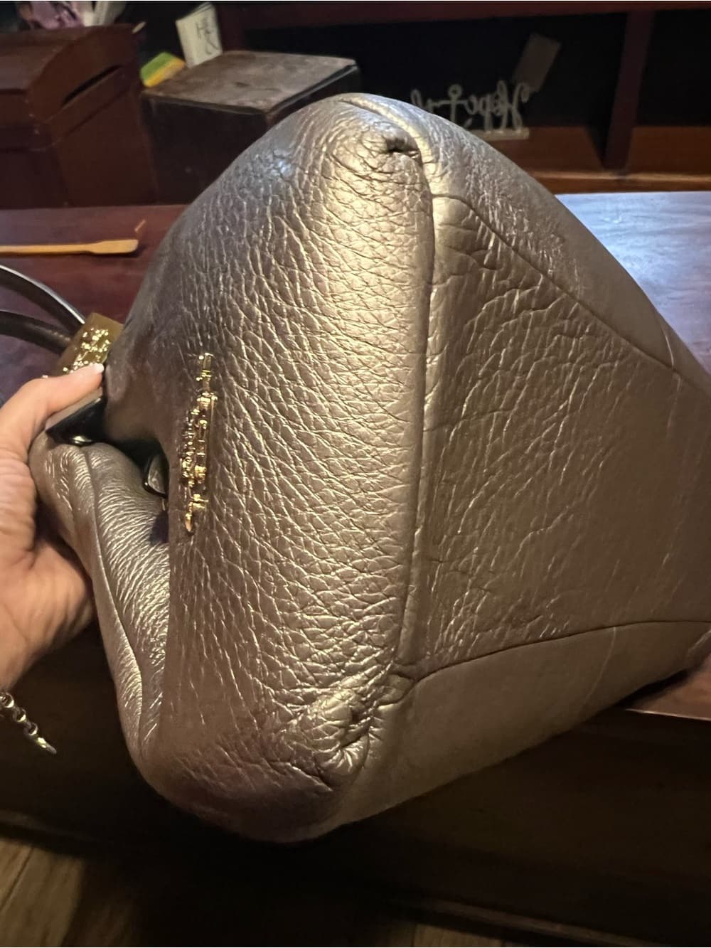 ★ Coach Metallic Champagne Pebble Leather Satchel Shoulder Bag - Thumbnail 5