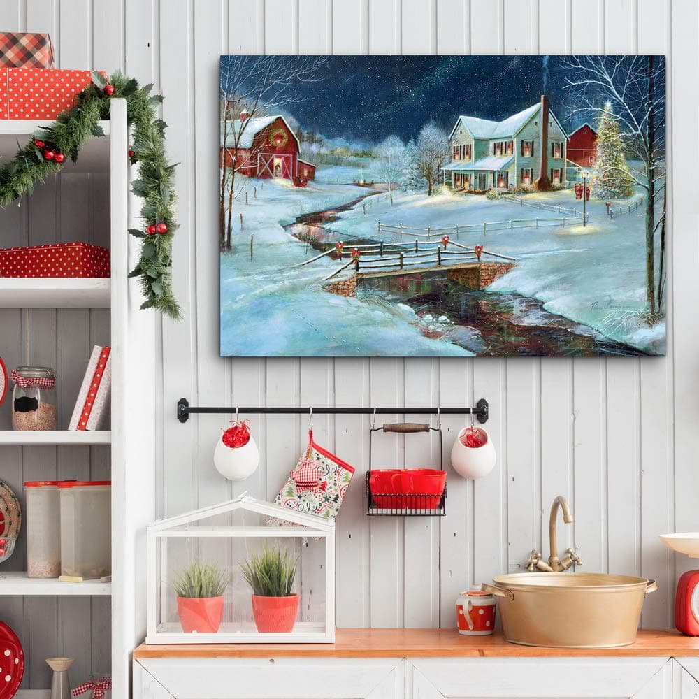 Renditions Gallery Christmas On The Farm Wall Art Snowy Country Red Barn - Thumbnail 3