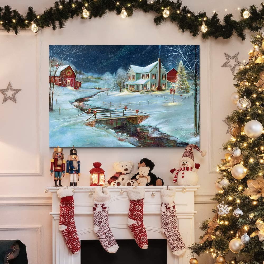Renditions Gallery Christmas On The Farm Wall Art Snowy Country Red Barn - Thumbnail 4