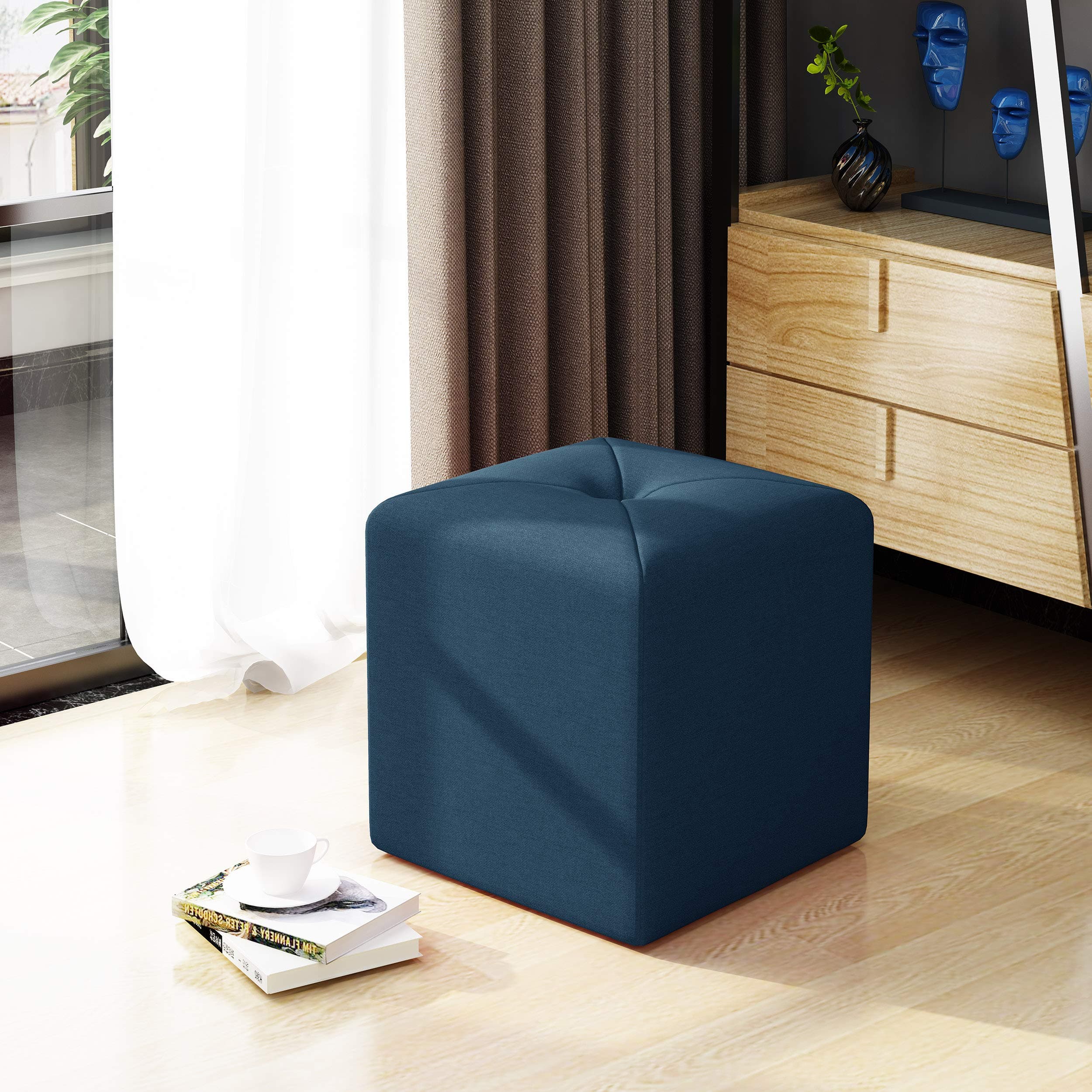 Christopher Knight Home Cayla Fabric Square Ottoman Navy Blue