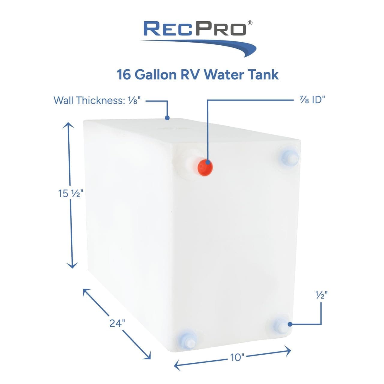 Recpro Rv Fresh Water Tank 16 Gallon For Drinking And Potable Water 24 X 10 X - Thumbnail 3