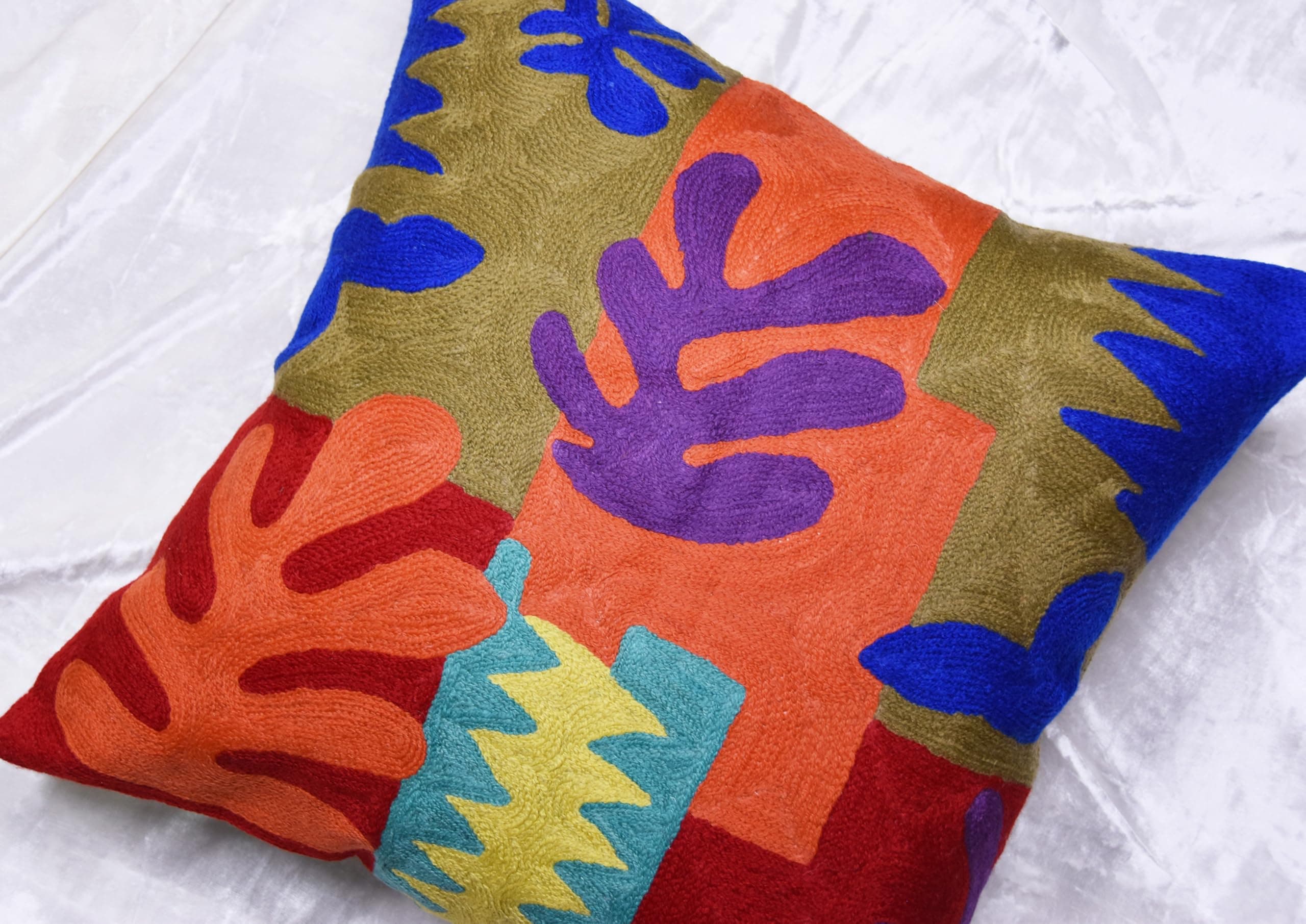 Kashmir Designs Matisse Decorative Pillow Cover Cutouts Hand Embroidered - Thumbnail 5