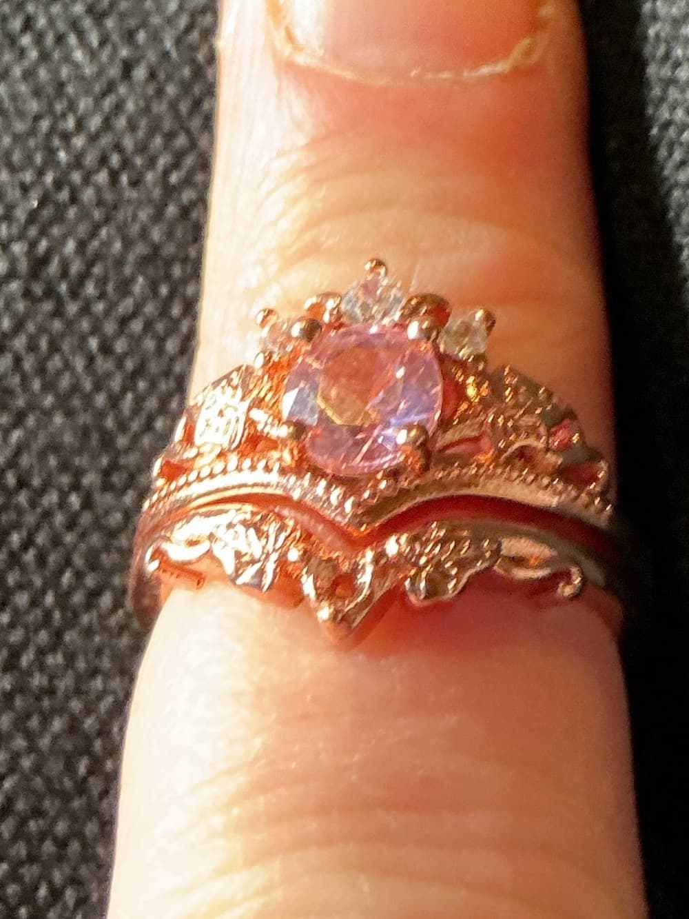 ★ Rose Gold Pink CZ Crown Ring Princess Tiara Stackable Glam - Thumbnail 5