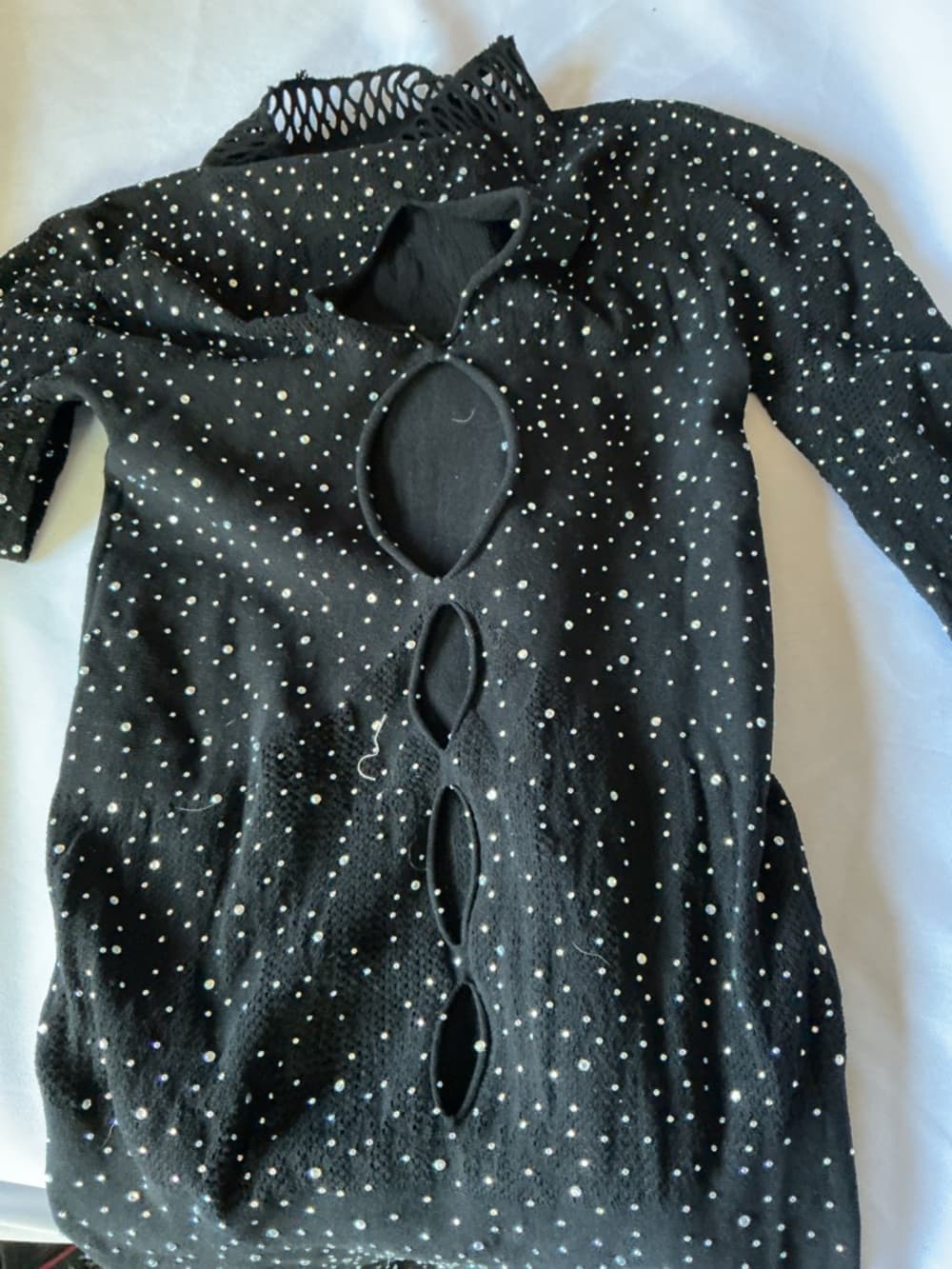 ★ Black Rhinestone Mesh Open Back Bodycon Dress Cover Up Clubwear - Thumbnail 8