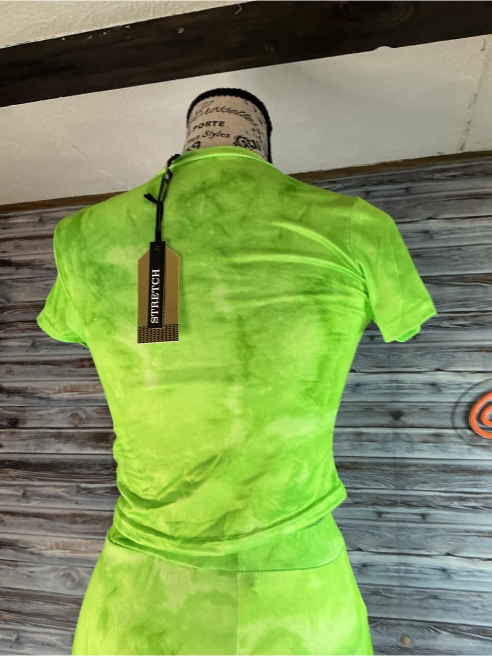 ⭐ Neon Lime Tie Dye Biker Short Set Two Piece Lounge Outfit - Thumbnail 5