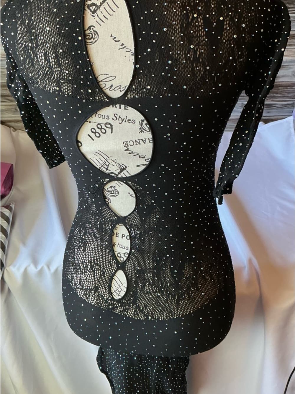 ★ Black Rhinestone Mesh Open Back Bodycon Dress Cover Up Clubwear - Thumbnail 5