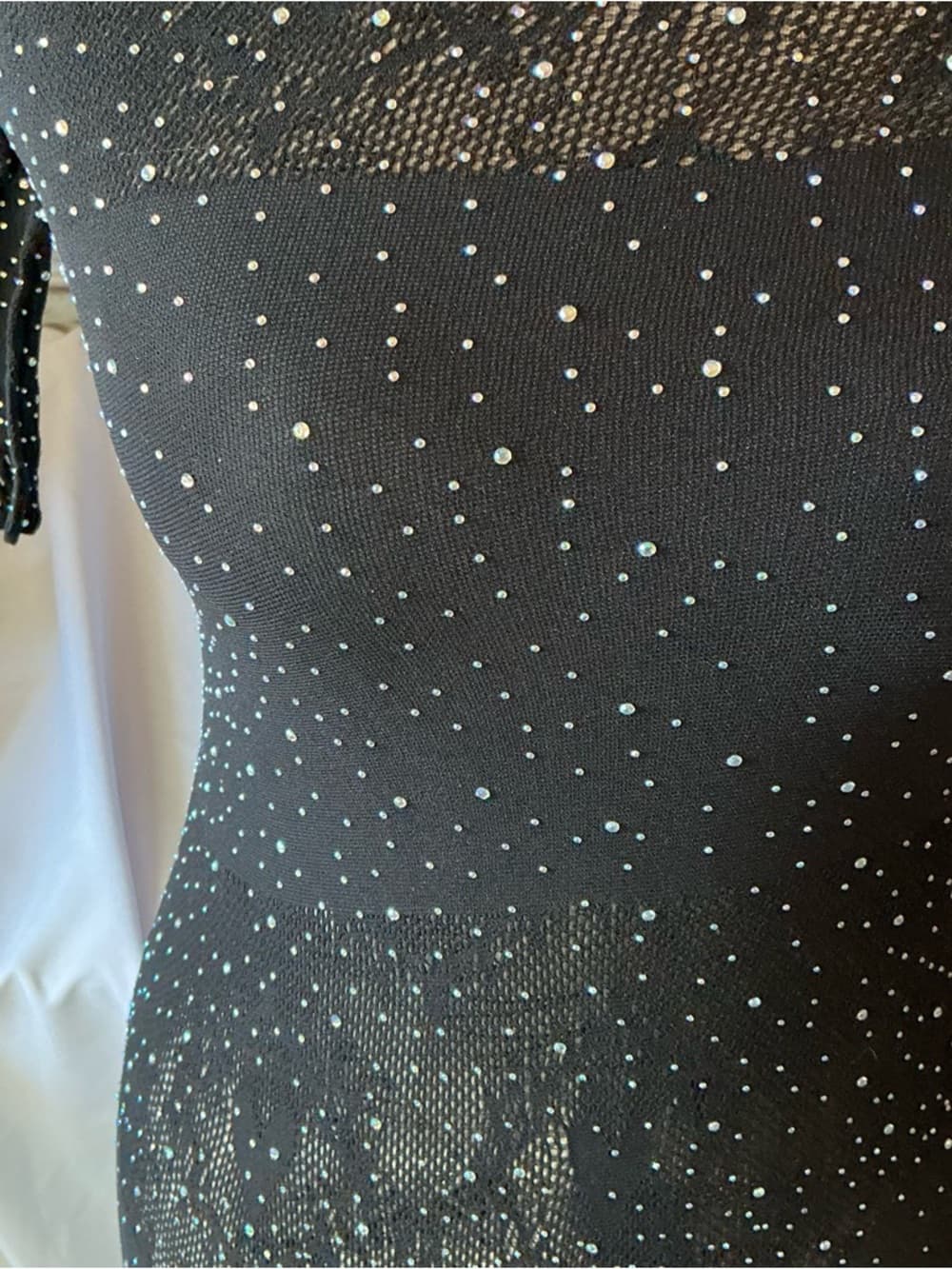 ★ Black Rhinestone Mesh Open Back Bodycon Dress Cover Up Clubwear - Thumbnail 3