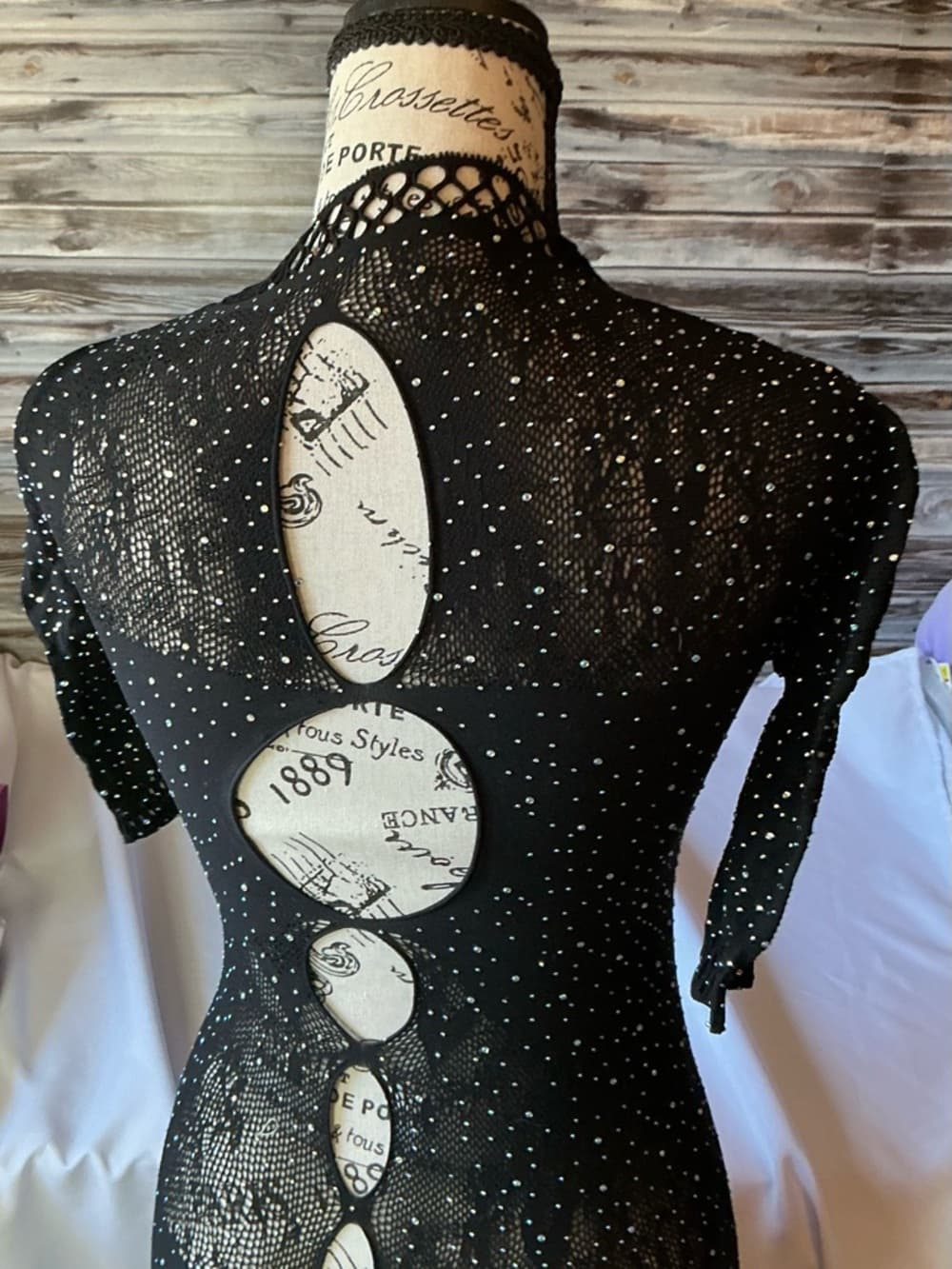 ★ Black Rhinestone Mesh Open Back Bodycon Dress Cover Up Clubwear - Thumbnail 6