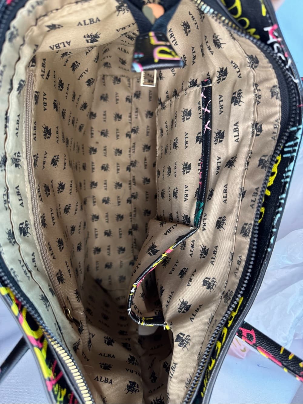 ★ ALBA Graffiti Print Tote Bag Black Multicolor Shoulder Handbag Purse - Thumbnail 5