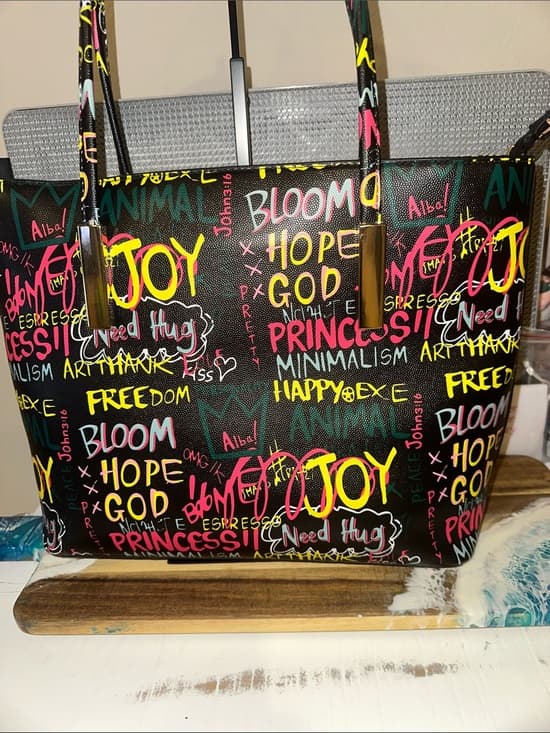 ★ ALBA Graffiti Print Tote Bag Black Multicolor Shoulder Handbag Purse - Thumbnail 9