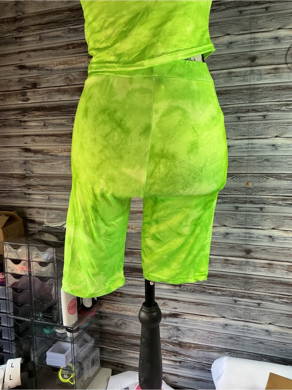 ⭐ Neon Lime Tie Dye Biker Short Set Two Piece Lounge Outfit - Thumbnail 6