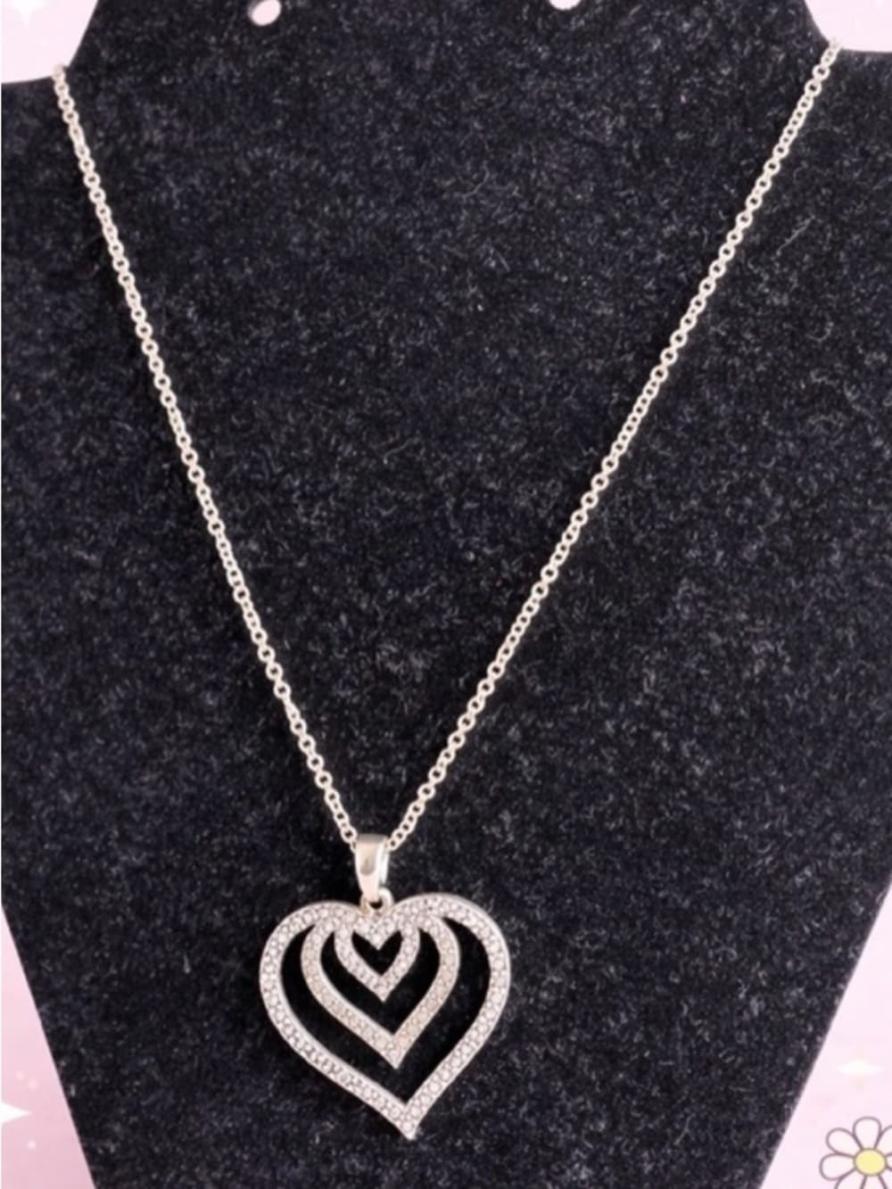 925 Thai Silver Double Heart Pendant Necklace Layered Hearts - Thumbnail 7