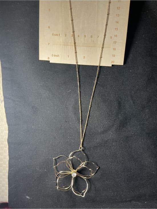 ★ Gold Tone Crystal Flower Pendant Necklace Statement Floral Jewelry - Thumbnail 12