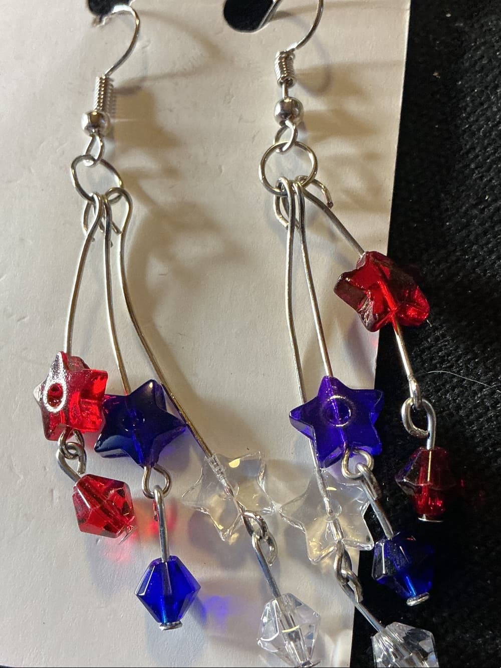 ★ Patriotic Red White Blue Star Beaded Dangle Earrings - Thumbnail 4