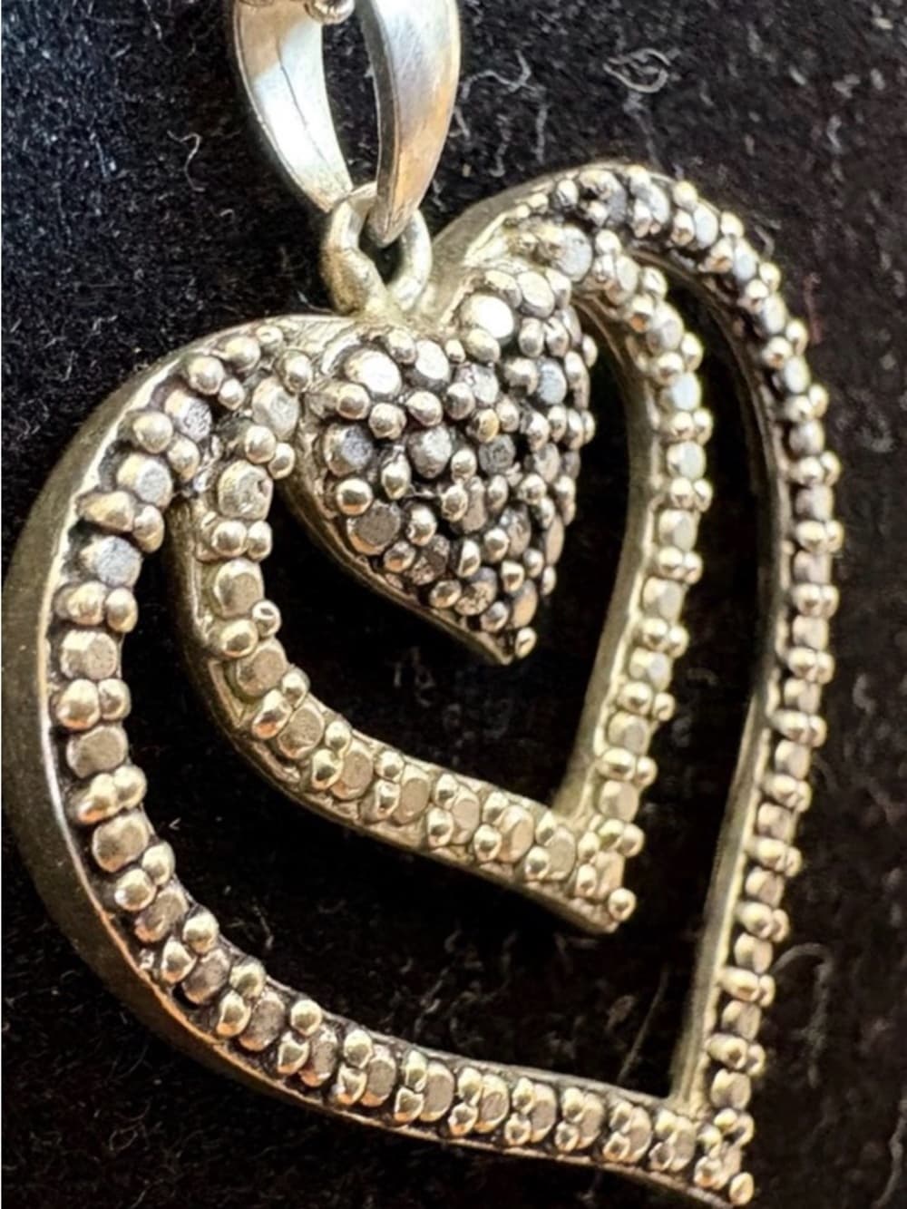 925 Thai Silver Double Heart Pendant Necklace Layered Hearts