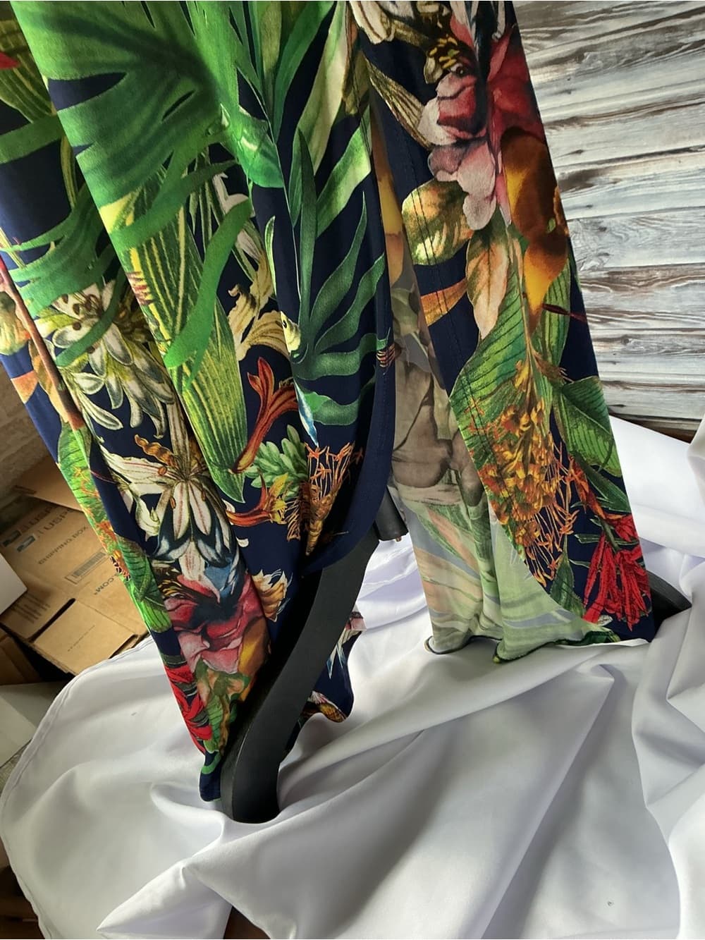 ⭐ Tropical Floral Maxi Dress Navy Botanical Print Pockets Boho Chic - Thumbnail 5