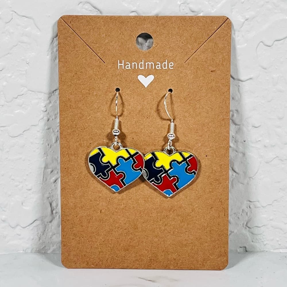 Autism Awareness Puzzle Heart Earrings Colorful Dangle Cute Gift - Thumbnail 6