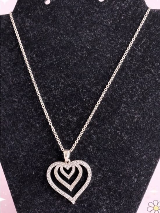 925 Thai Silver Double Heart Pendant Necklace Layered Hearts - Thumbnail 8