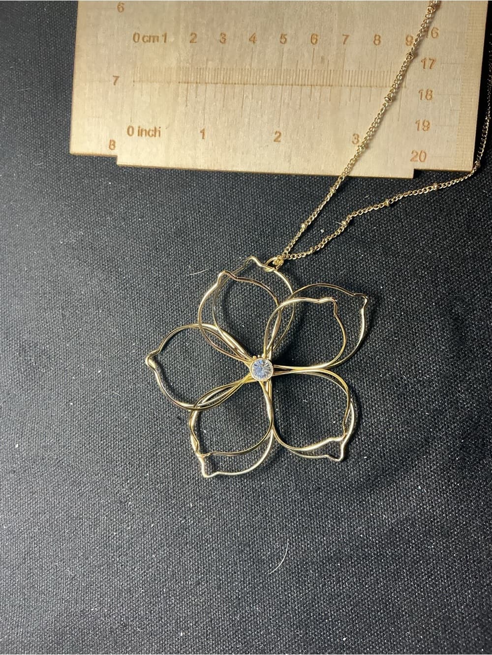 ★ Gold Tone Crystal Flower Pendant Necklace Statement Floral Jewelry - Thumbnail 5