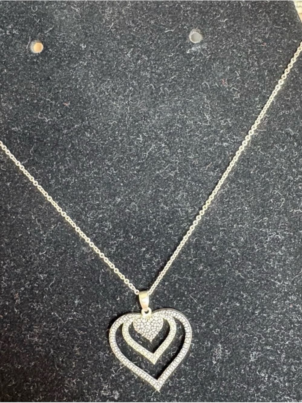 925 Thai Silver Double Heart Pendant Necklace Layered Hearts - Thumbnail 4