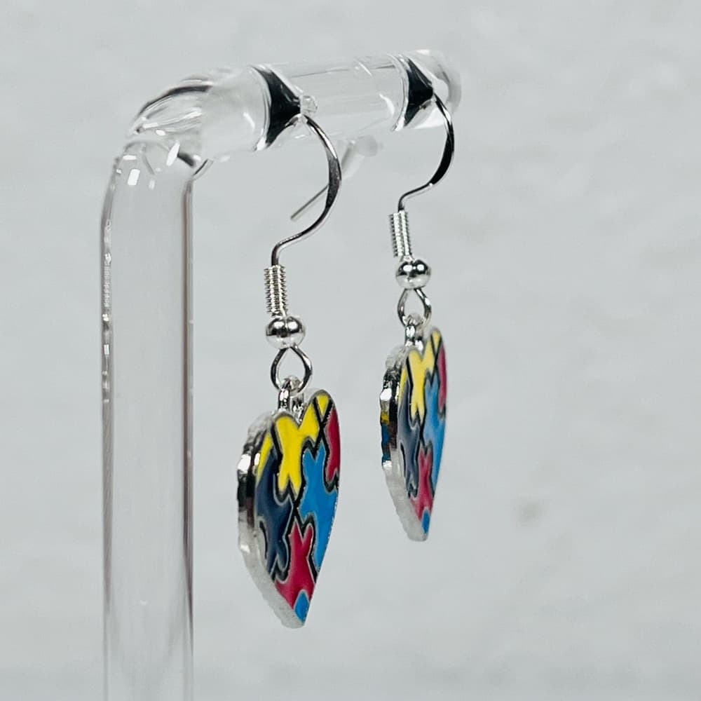 Autism Awareness Puzzle Heart Earrings Colorful Dangle Cute Gift