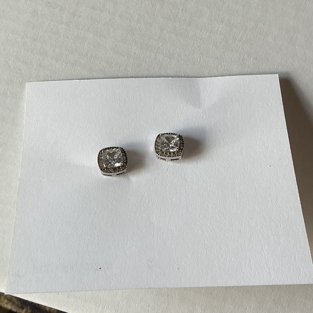 ★Silver Crystal Rhinestone Stud Earrings Minimalist Classic Chic - Thumbnail 3