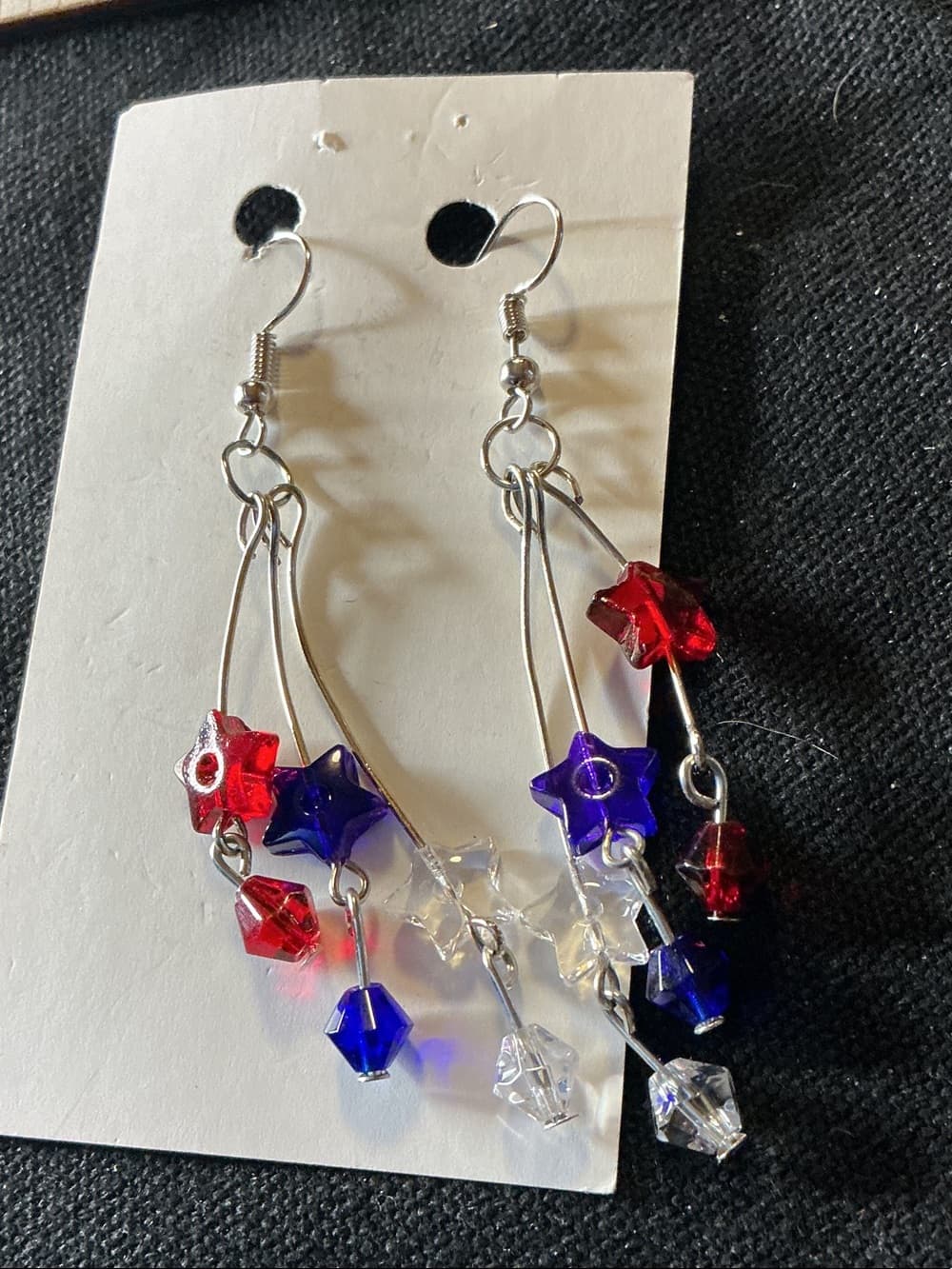 ★ Patriotic Red White Blue Star Beaded Dangle Earrings - Thumbnail 3