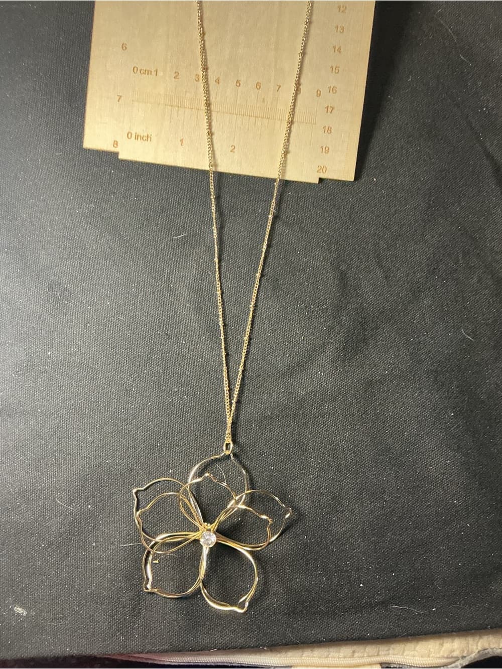 ★ Gold Tone Crystal Flower Pendant Necklace Statement Floral Jewelry - Thumbnail 2