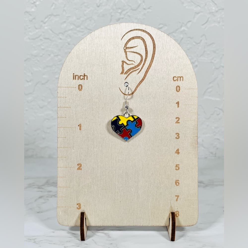 Autism Awareness Puzzle Heart Earrings Colorful Dangle Cute Gift - Thumbnail 4