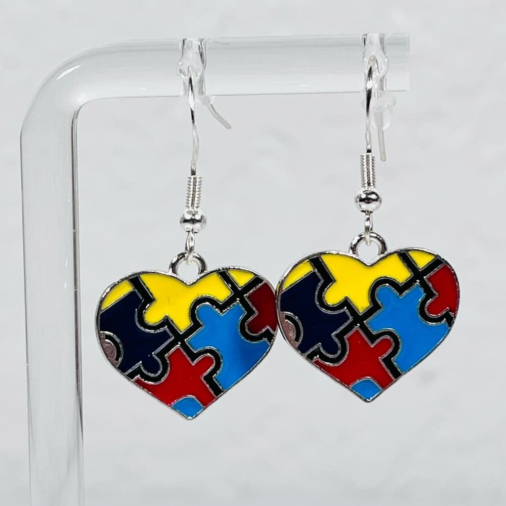 Autism Awareness Puzzle Heart Earrings Colorful Dangle Cute Gift - Thumbnail 8