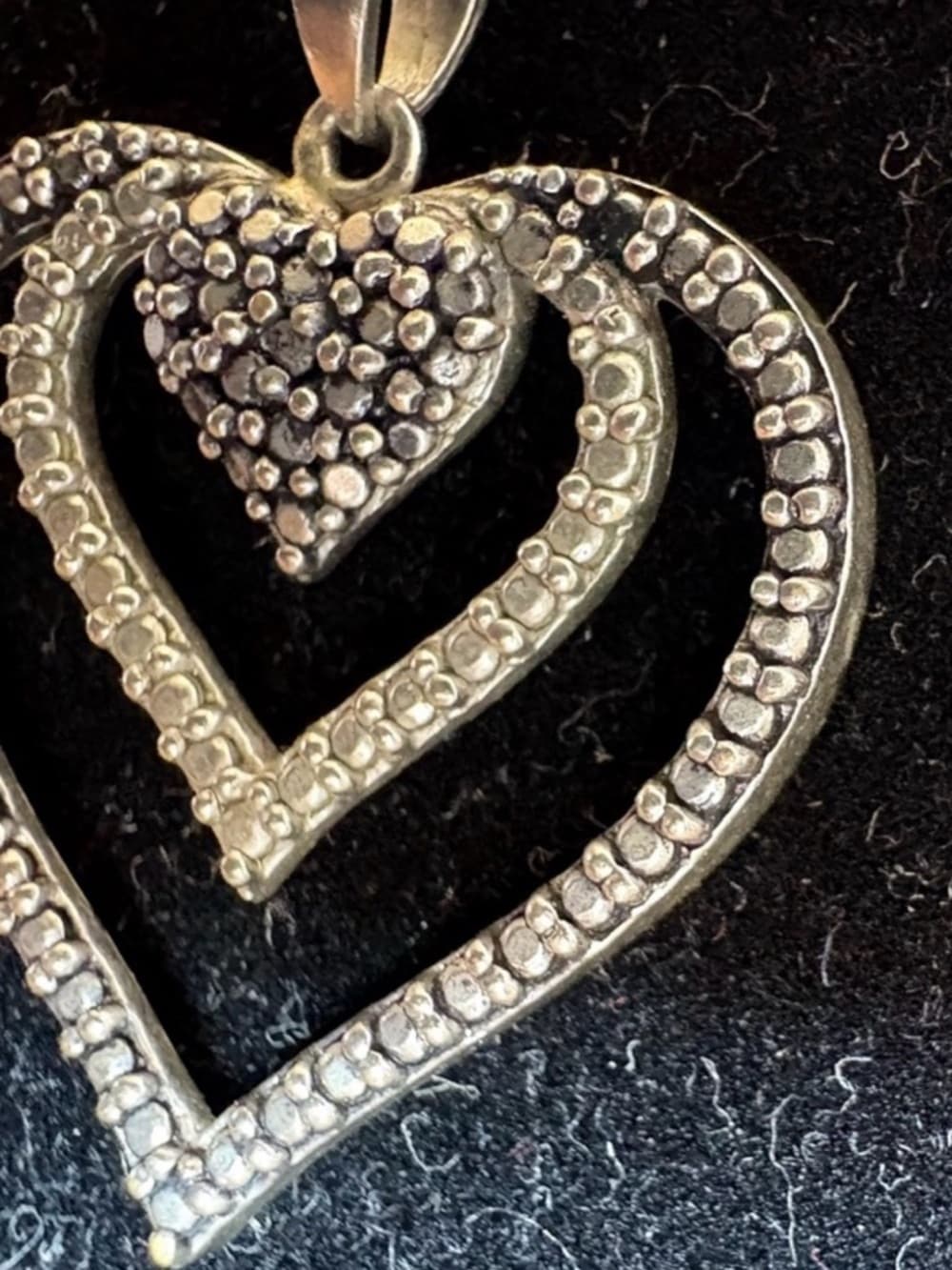 925 Thai Silver Double Heart Pendant Necklace Layered Hearts - Thumbnail 2