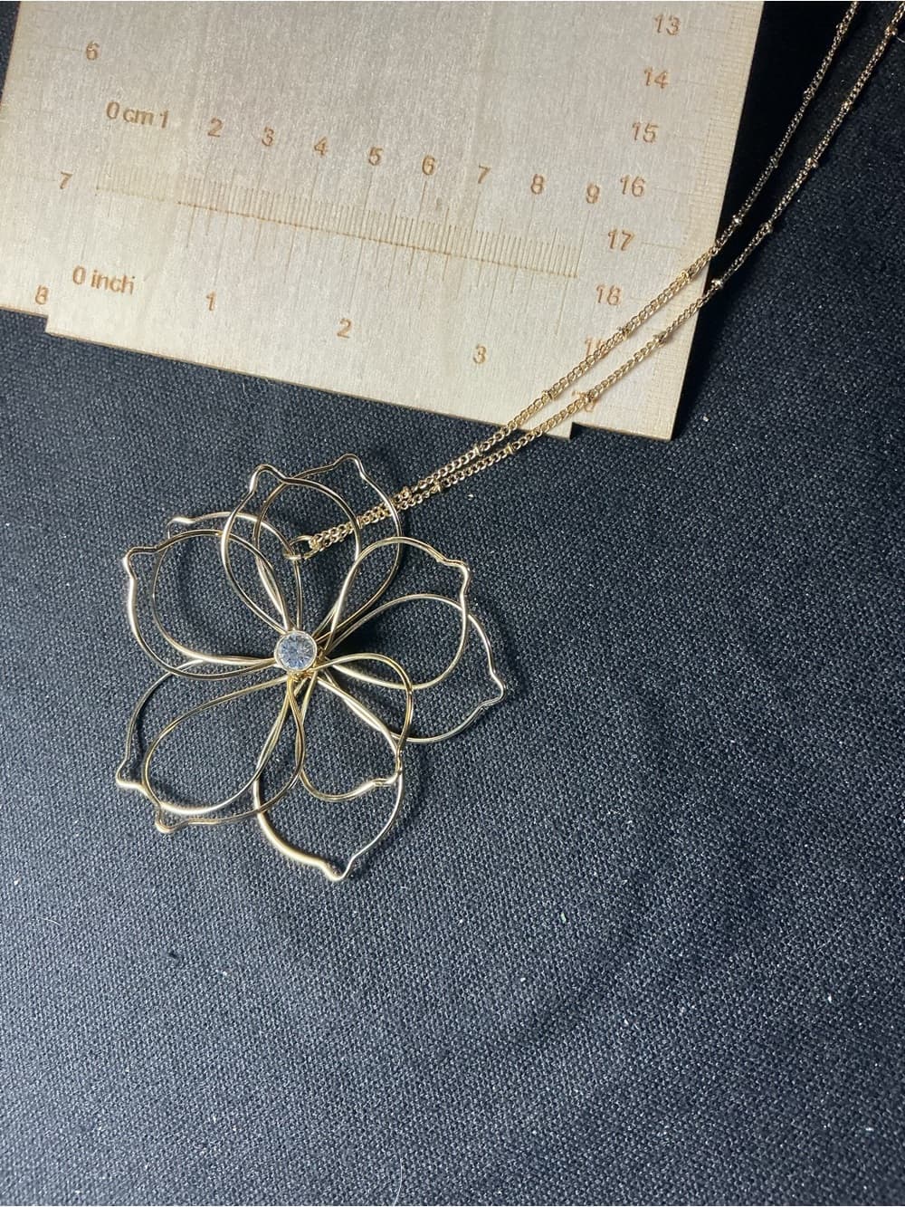 ★ Gold Tone Crystal Flower Pendant Necklace Statement Floral Jewelry - Thumbnail 7