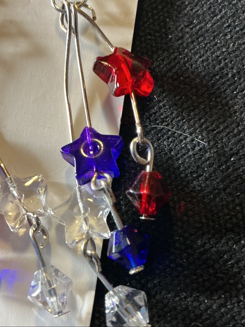 ★ Patriotic Red White Blue Star Beaded Dangle Earrings