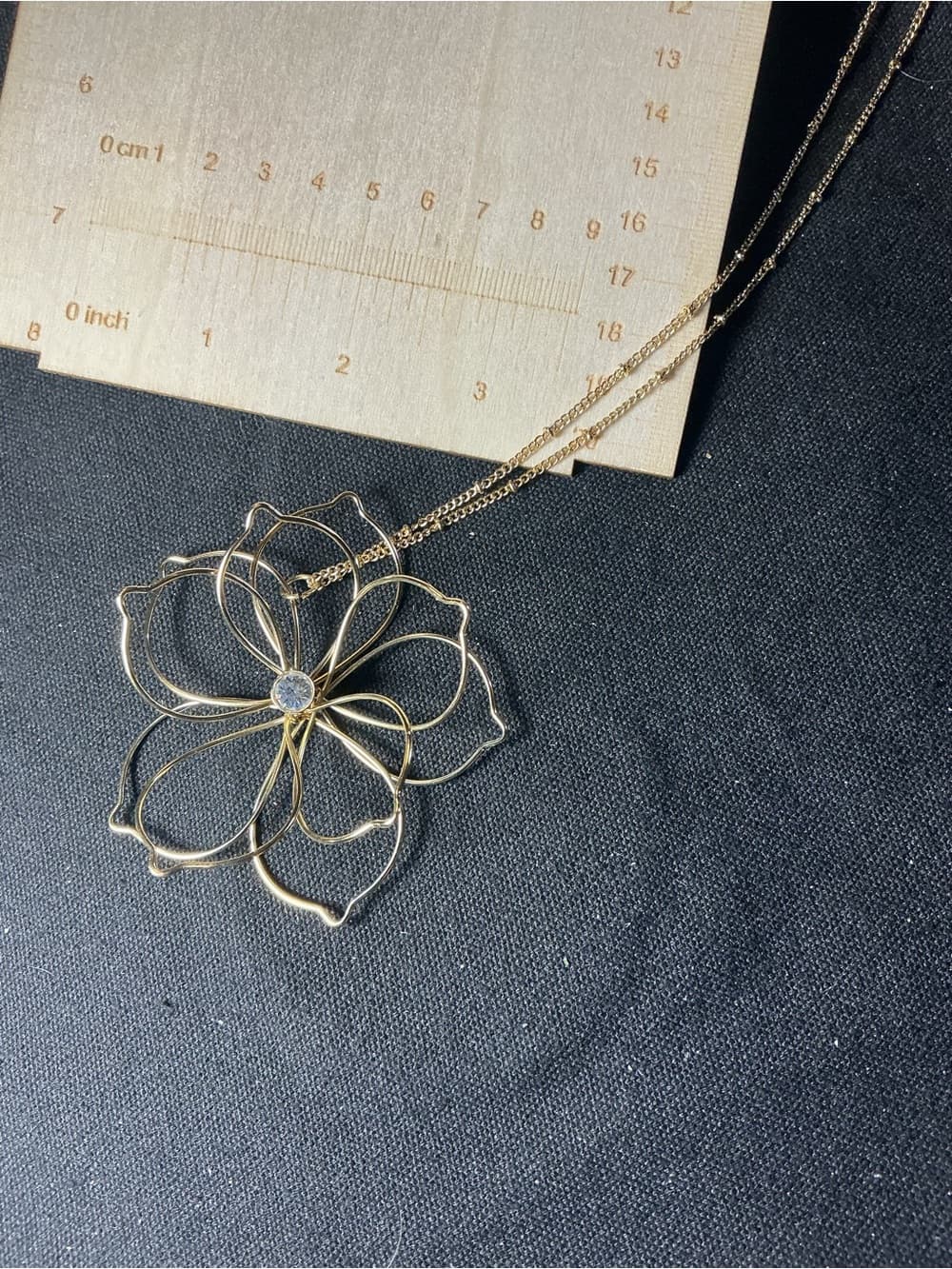 ★ Gold Tone Crystal Flower Pendant Necklace Statement Floral Jewelry - Thumbnail 6