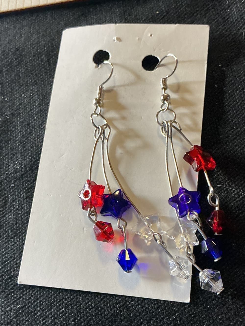 ★ Patriotic Red White Blue Star Beaded Dangle Earrings - Thumbnail 6