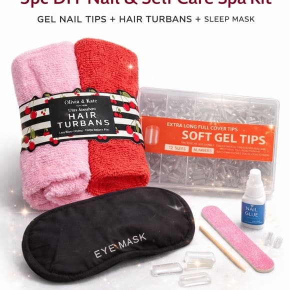 💅 DIY Nail & Self Care Spa Kit | Gel Nail Tips + Hair Turbans + Eye Mask - Thumbnail 5