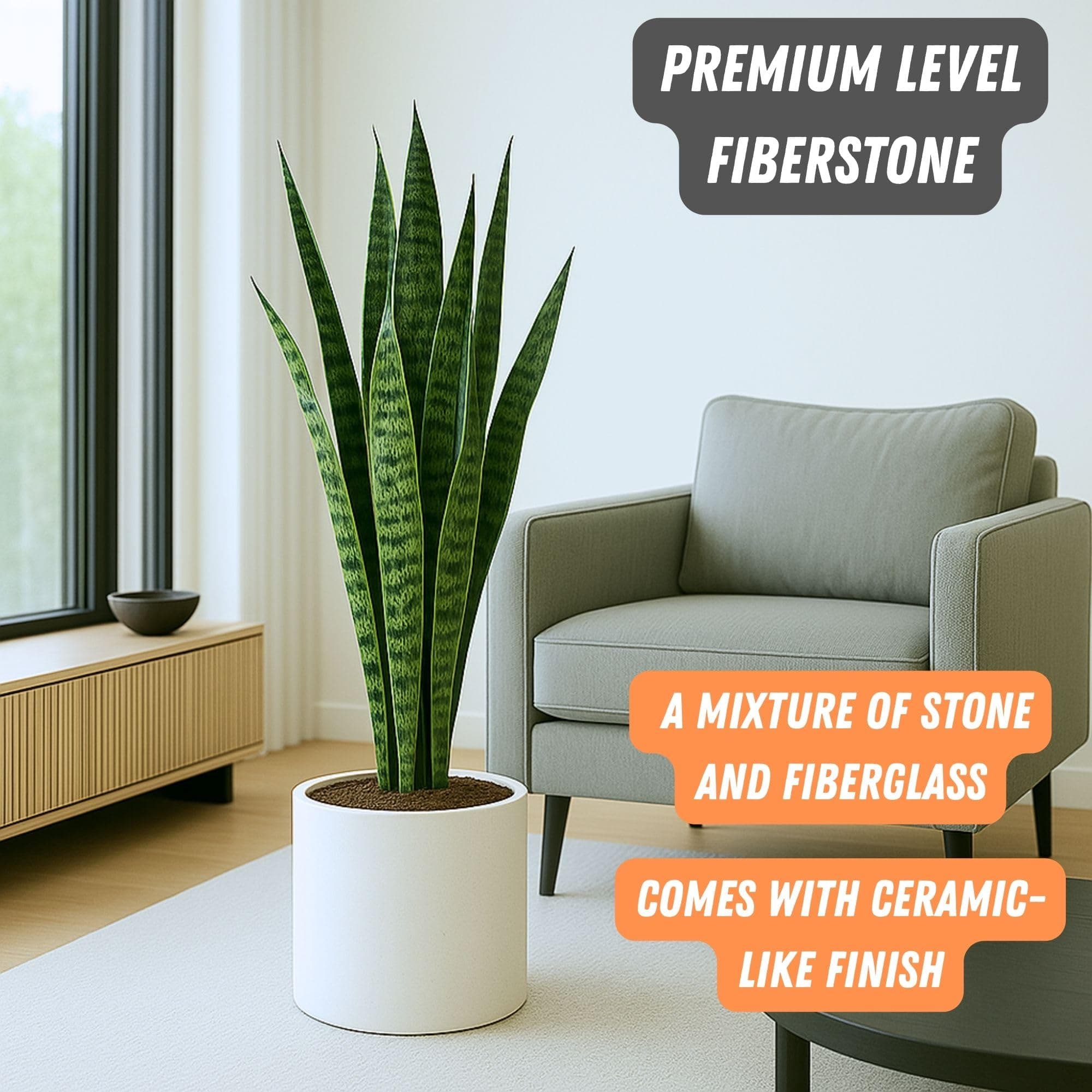 Fox & Fern Large Indoor/Outdoor Fiberstone Plant Pot - UV & Frost Resistant - Thumbnail 2