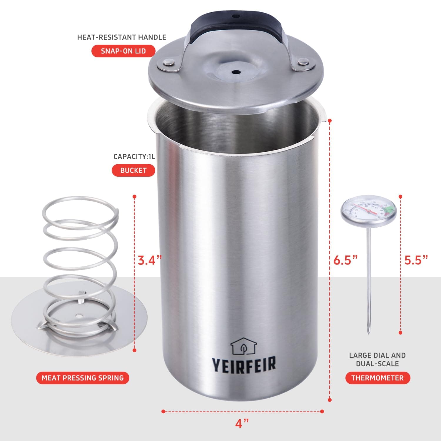YEIRFEIR 304 Stainless Steel Ham Maker Press With Large Dial Thermometer and Coo - Thumbnail 4