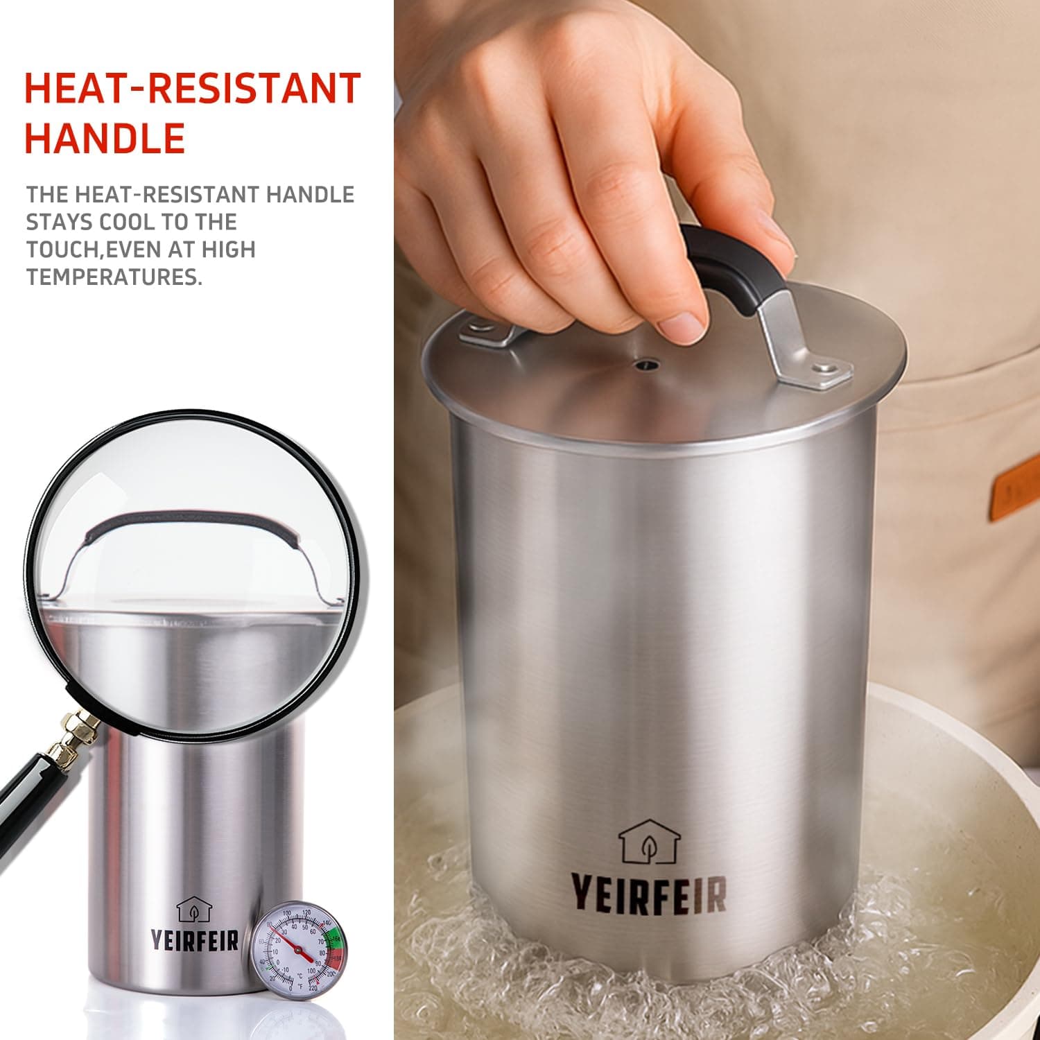 YEIRFEIR 304 Stainless Steel Ham Maker Press With Large Dial Thermometer and Coo - Thumbnail 5