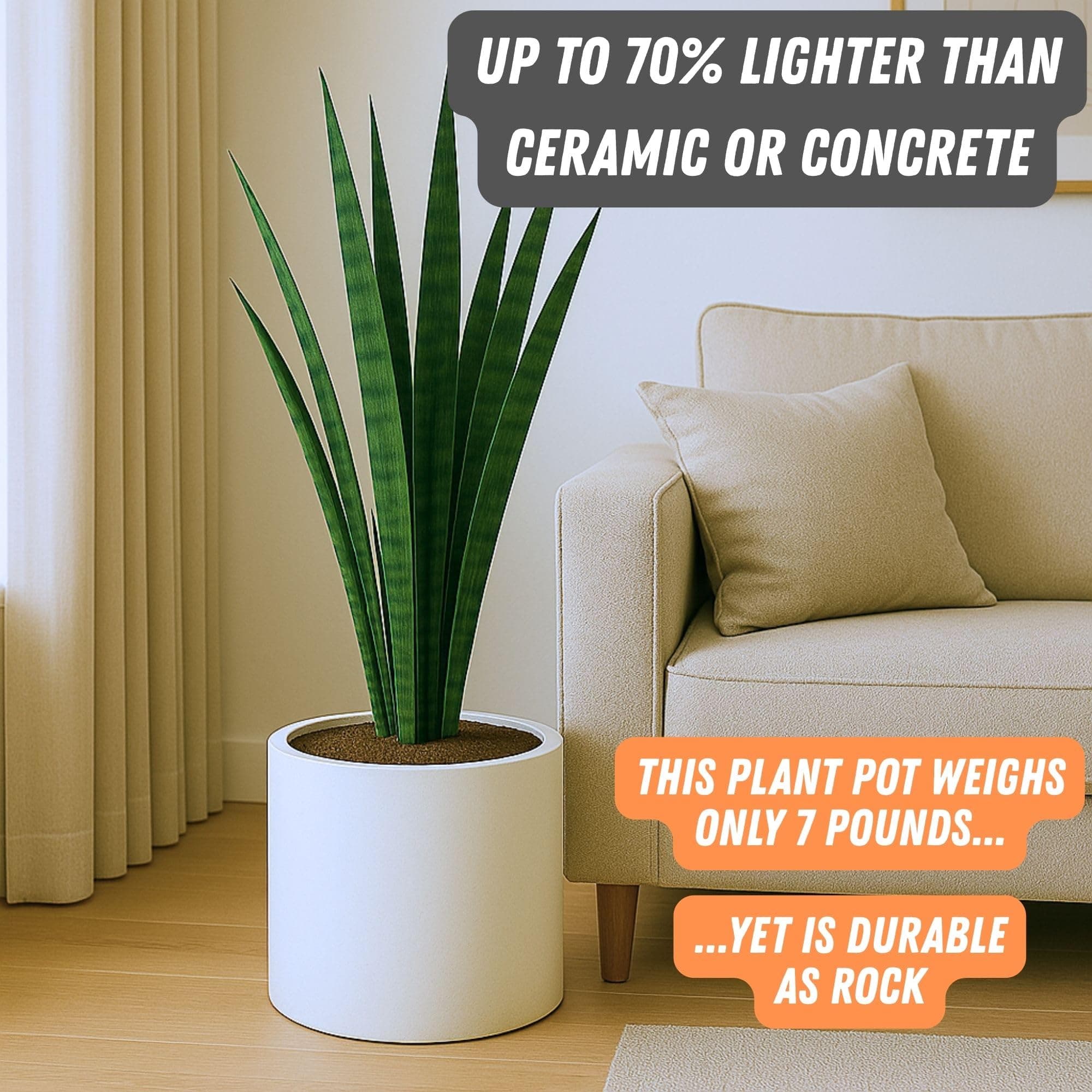 Fox & Fern Large Indoor/Outdoor Fiberstone Plant Pot - UV & Frost Resistant - Thumbnail 3