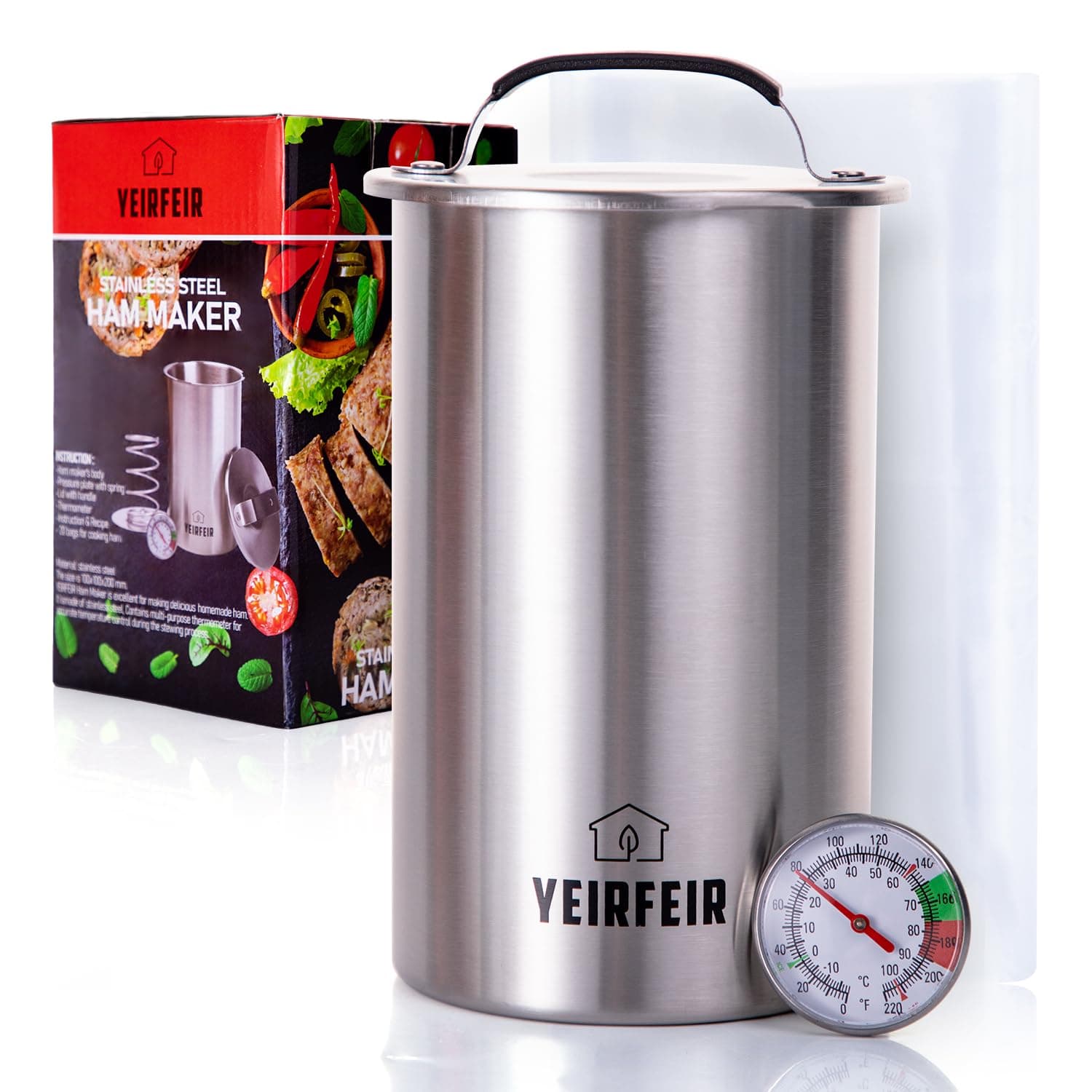 YEIRFEIR 304 Stainless Steel Ham Maker Press With Large Dial Thermometer and Coo