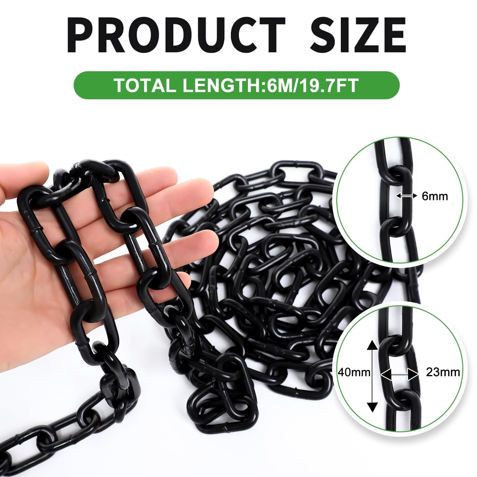 19.7ft 1/4" Black Metal Hanging Chain Fixture Decorative Light Duty - Thumbnail 2